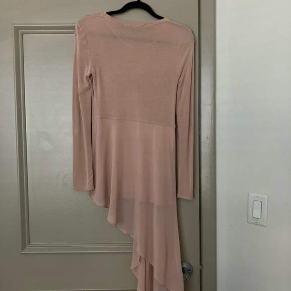 Slightly used: BCBGMAXAZRIA Draped Asymmetrical, long sleeve top. Antique Rose - Picture 2 of 8